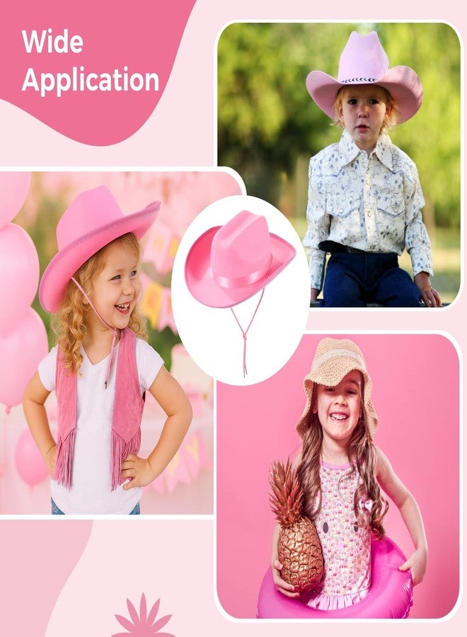 Homaisson 6 Pcs Boys Girls Cowboy Hat Pink Felt Wide Brim Western Cowgirl Hat with Adjustable Rope Dress Up Hat for Cowboy Cowgirl Theme Party - Image 5
